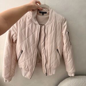 Kendall & Kylie Blush Satin Quilted Bomber Jacket